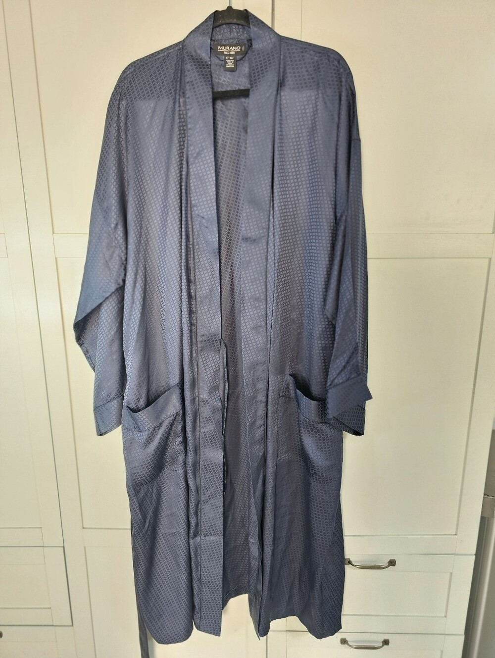 Murano Tall Man LT XLT Men’s 100% Silk Long Robe Blue Geometric Dressing Gown
